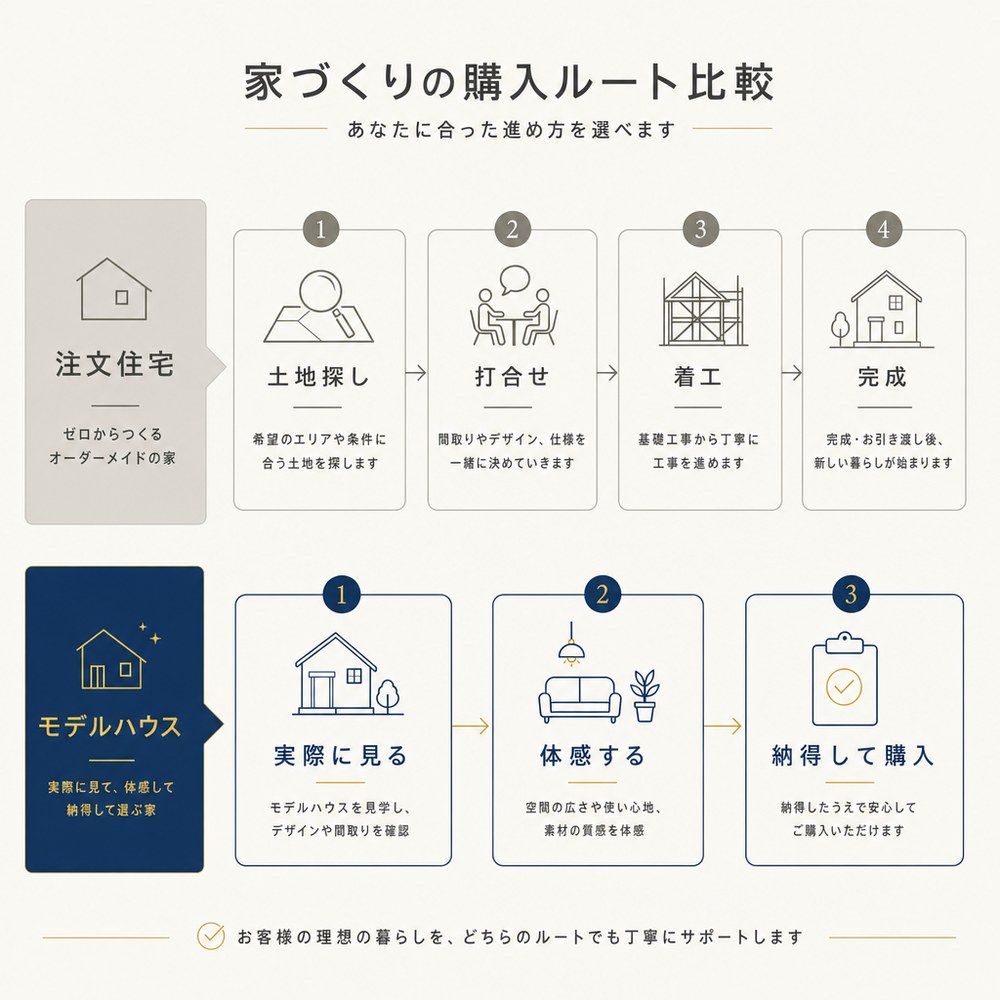 注文住宅とモデルハウス購入の流れ比較