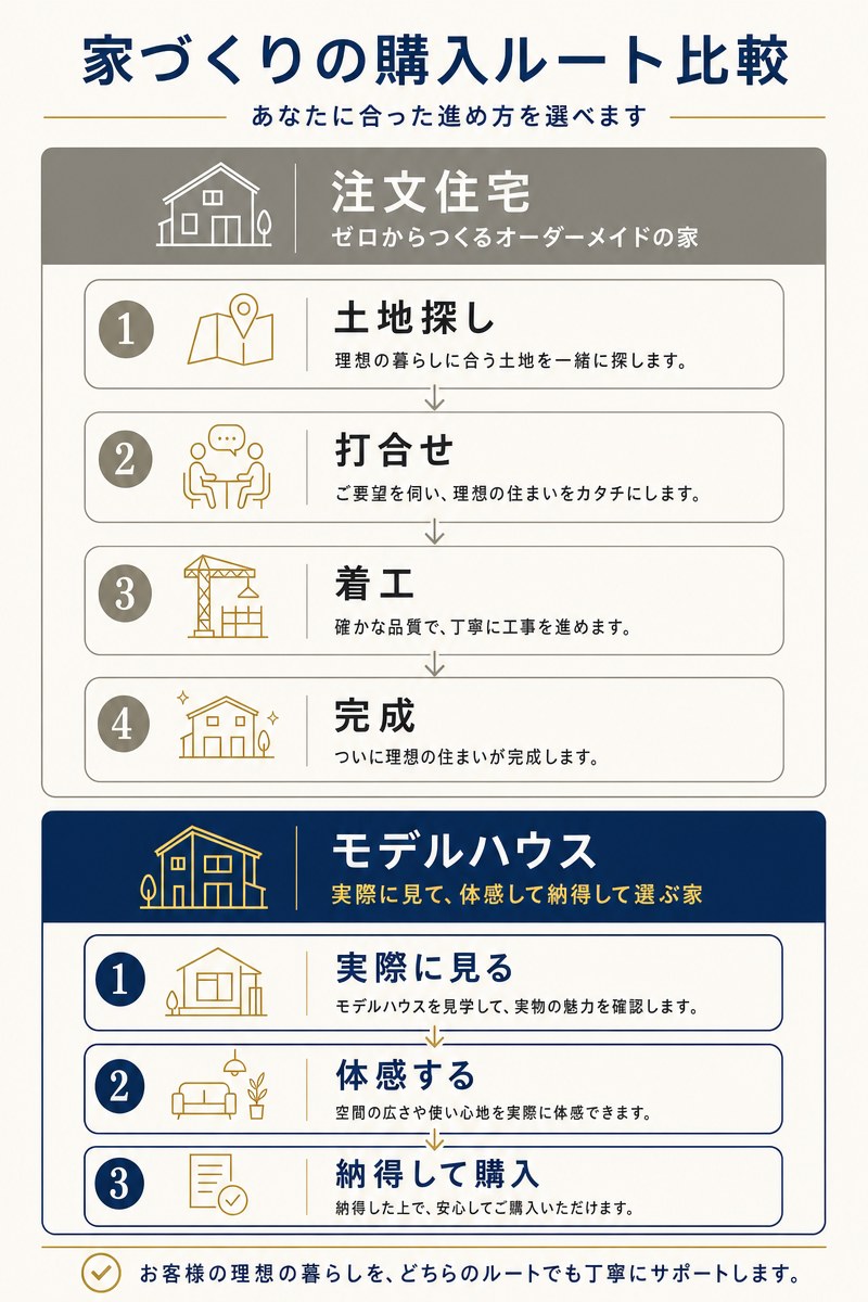 注文住宅とモデルハウス購入の流れ比較